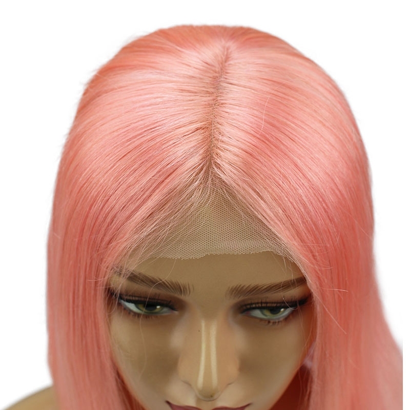 Short Shoulder Bob Lace Front Wigs Brazilian Straight Cut Human Hair Transparent Lace Wigs Pink Color