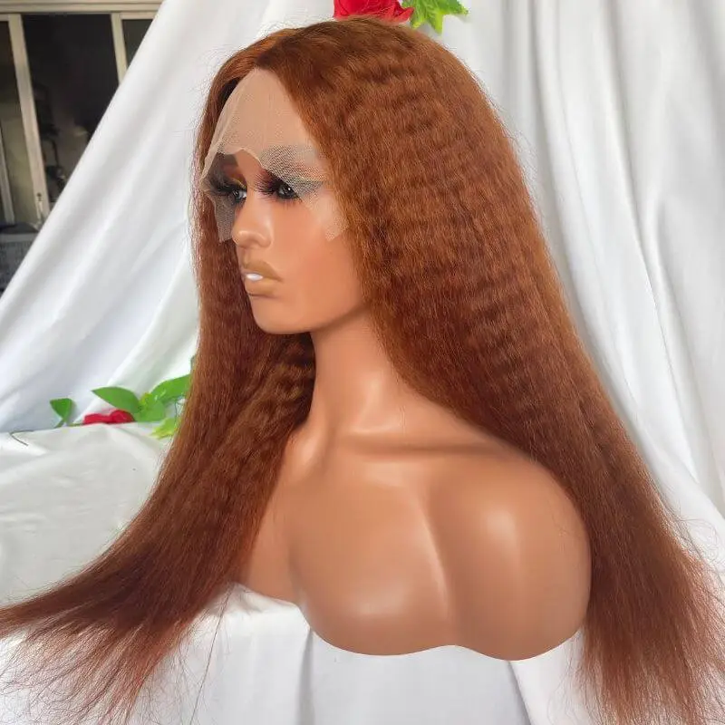 Reddish Brown Colored Italian Yaki Straight BrazilianHuman Hair 13X4 Lace Front Wig Pre Plucked 100% Human Hair Wigs For Women