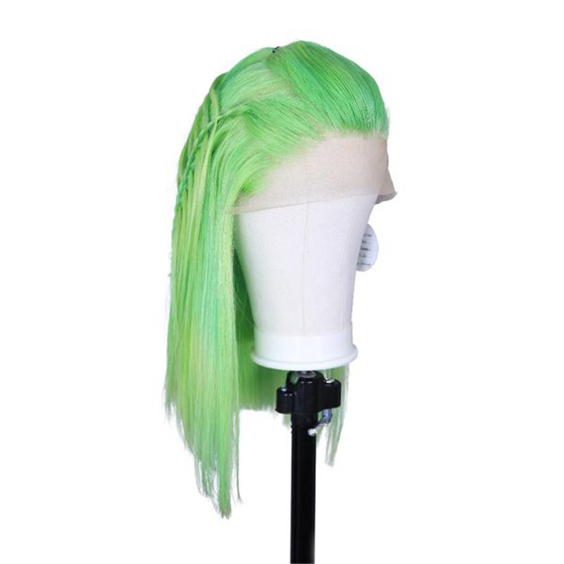 Human Hair Lace Front Wig Lime Green Color Straight Style