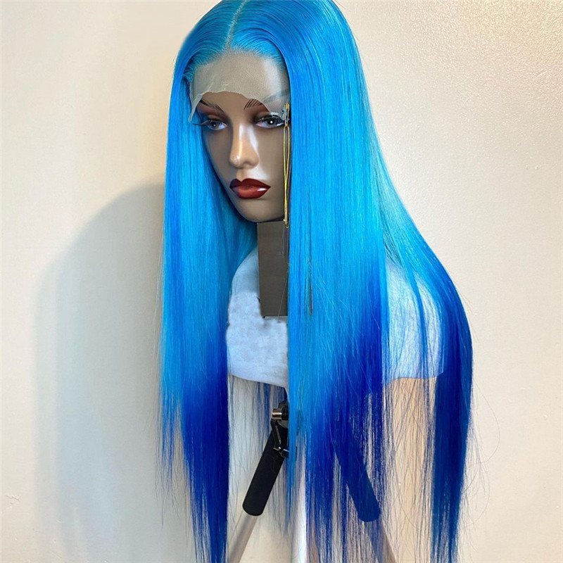 150% Density  Lace Front Human Hair Wigs Pre Plucked Blue Green Blonde Ombre Wig Lace Part Glueless Brazilian Hair Wigs For Women
