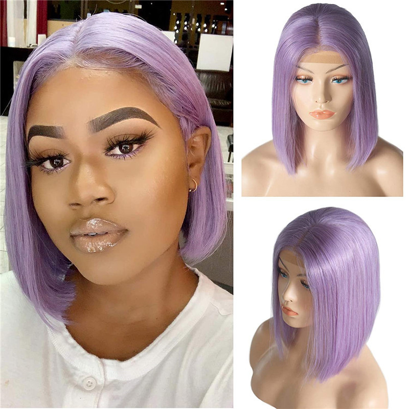 Light Purple Lace Front Wig Bob Wig Brazilian Remy Straight Ombre Colored 1B Purple Bob Wig Lace Front Human Hair Wigs For Women