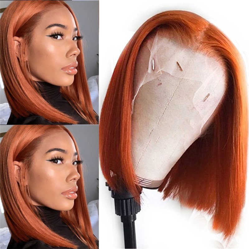 Straight Ginger Orange Short Bob Wigs Lace Front Human Hair Wigs For Women Brazilian Remy Ombre Bob Lace Front Wigs Transparent
