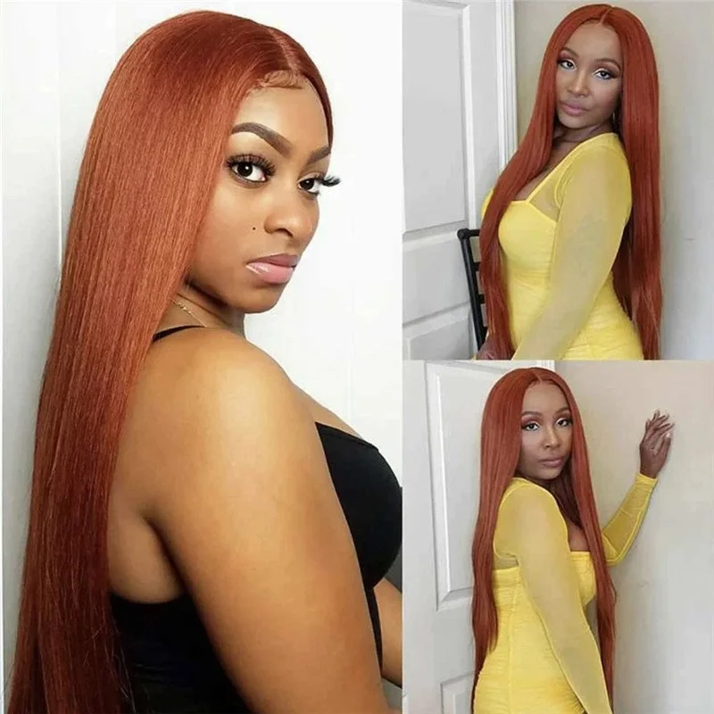 Straight Lace Front Wig Colored Human Hair Wigs Ginger Orange Lace Front Human Hair Wigs For Women 28Inch Brazilian Ombre Wigs