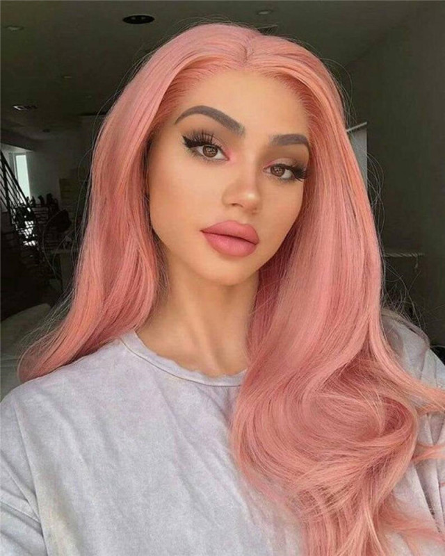 28inch Straight Leather Pink Beauty Human Hair Ombre Wigs Malaysia Remy Hair Lace Front Wigs For Women Colored Lace Front Wig