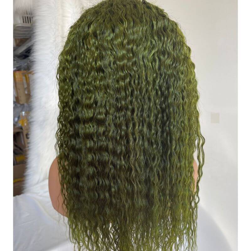 Transparent Lace Dark Green Wig Deep Curly  Brazilian Hair Wigs For Women Wig Green Glueless Lace Front Human Hair Wigs