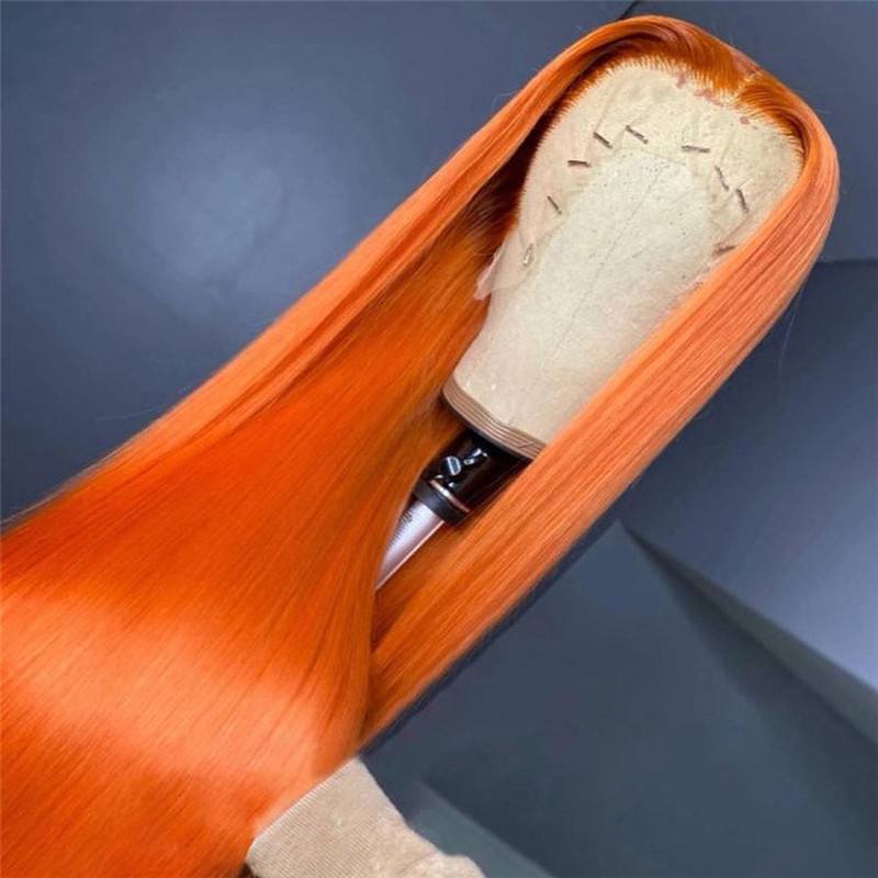 Orange Ombre Colored Human Hair Wigs For Women Straight Brazilian Remy Hair Ginger Orange HD Lace Front Wig Preplucked