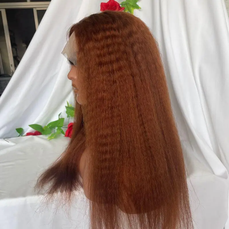 Reddish Brown Colored Italian Yaki Straight BrazilianHuman Hair 13X4 Lace Front Wig Pre Plucked 100% Human Hair Wigs For Women