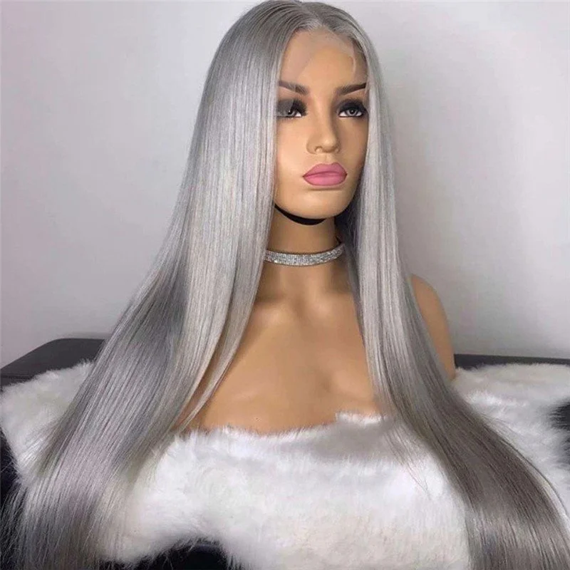 Gray Lace Front Wig Human Hair 150% Straight Grey Human Hair Wig Brazilian Ombre Remy Human Hair Wigs Silver Grey Lace Front Wig