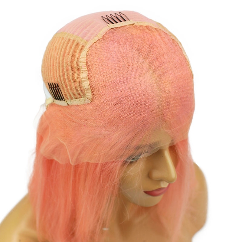 Short Shoulder Bob Lace Front Wigs Brazilian Straight Cut Human Hair Transparent Lace Wigs Pink Color