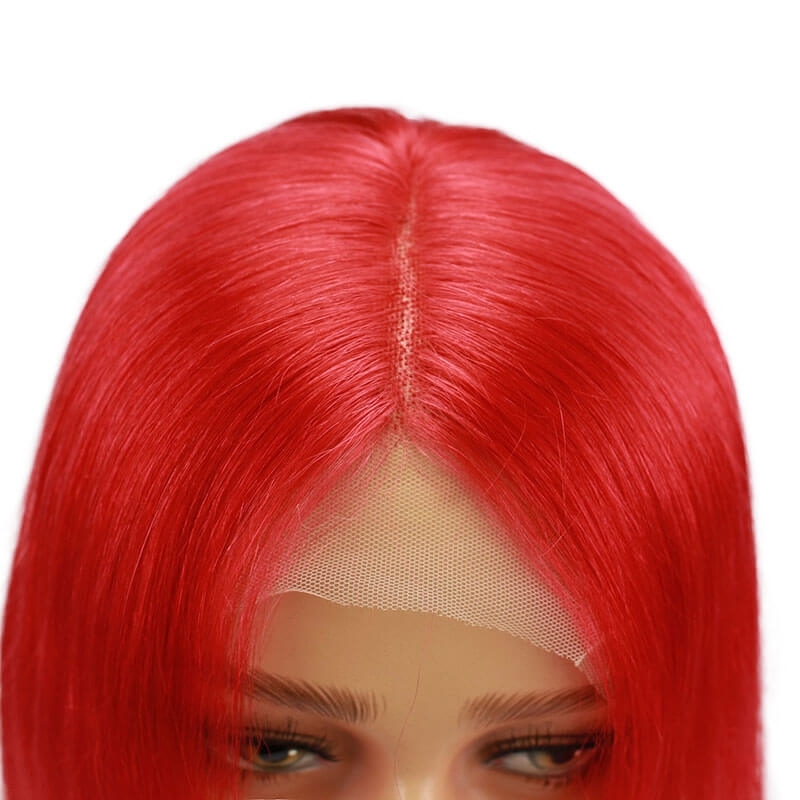 Red Bob Lace Front Wigs 13x6 Human Hair Short Brazilian Hair Wigs For Women Deep Part Middle Bleached Knots With Natural Hair Line