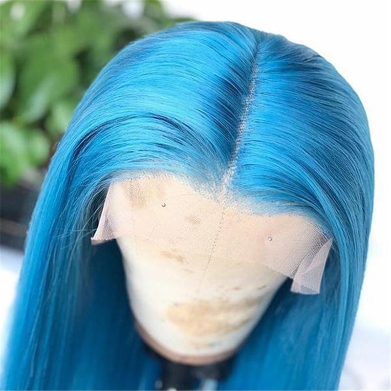 Peruvian Hair Blue Color Straight Style Lace Front Wig