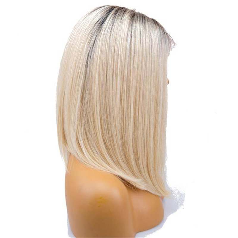 Lace Front Bob Wig With Blonde Dark Root Color