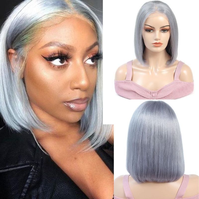 13x4 Bob Lace Wigs Silver Gray Colored Human Hair Lace Front Wig Grey 150% Density Bob Lace Wig