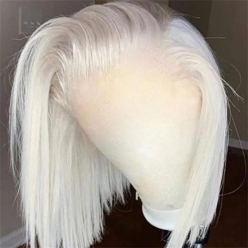 13x4 Bob Lace Wigs Platinum Blonde Colored Human Hair Lace Front Wig 60 Color White 150% Density Bob Wig