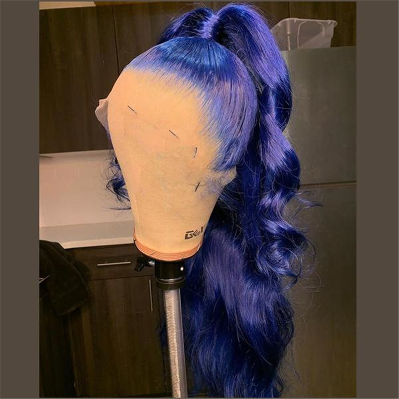 Human Hair Body Wave Dark Blue Lace Front Wigs