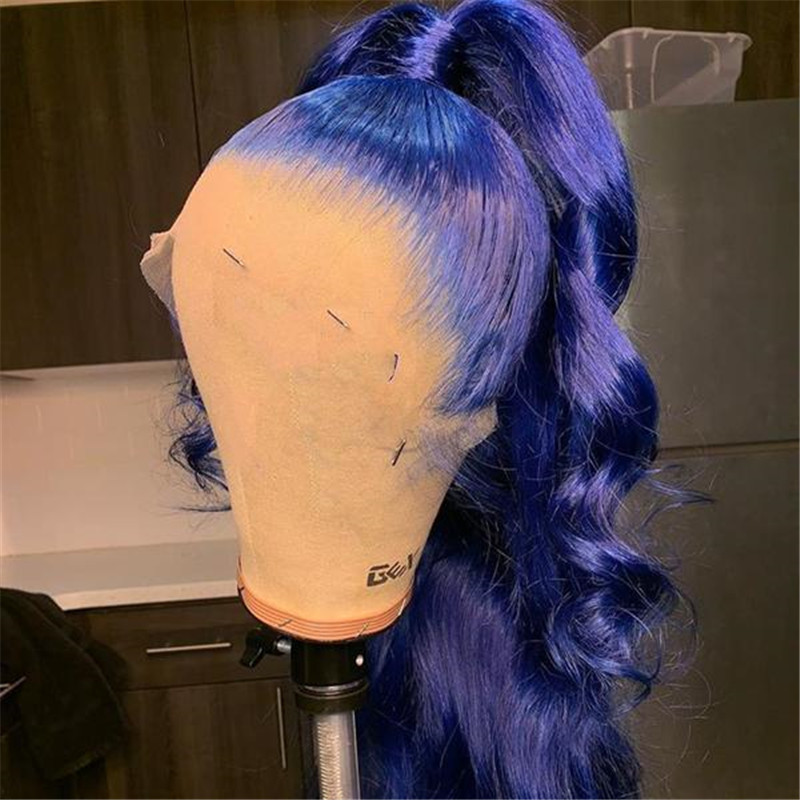 Human Hair Body Wave Dark Blue Lace Front Wigs