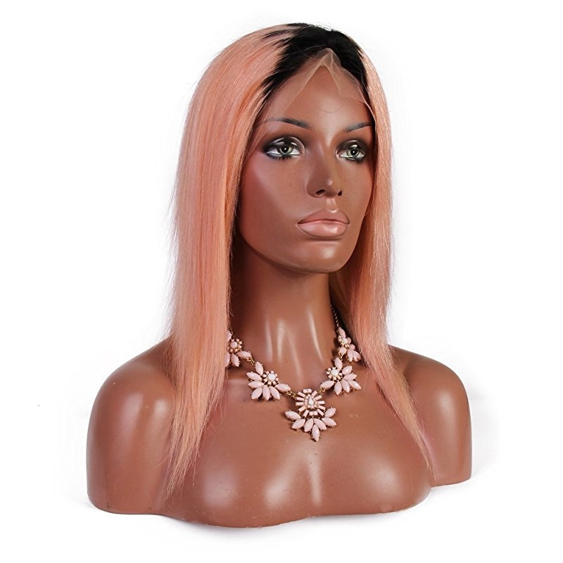 Malaysia Remy Hair 1b/pink Ombre Long Straight Full Lace Wigs Cap 130% Density Human Hair
