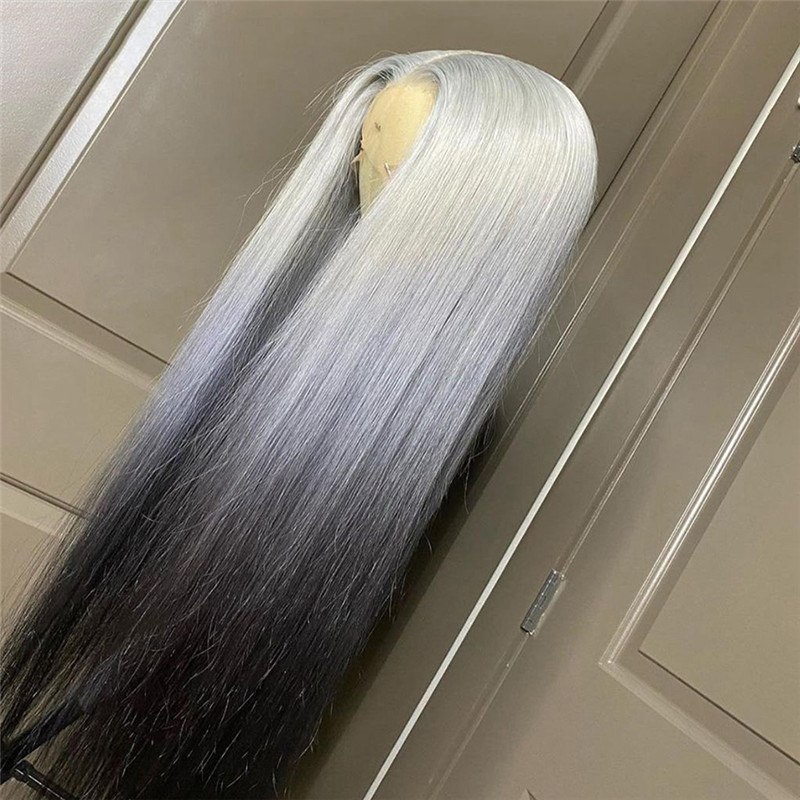 Straight Grey Human Hair Wig Ombre Colored Human Hair Wigs Brazilian Silver Grey 613 Lace Frontal Wig Human Hair Bleached Knots