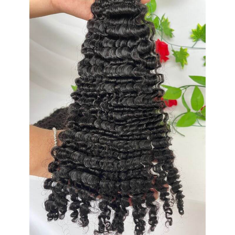 3B 3C Camodian Hair  Kinky Curly Microlinks Human Hair Extensions Vrigin  Hair Weave Bundles I Tip Hair Extensions Bulk Natural Black Color