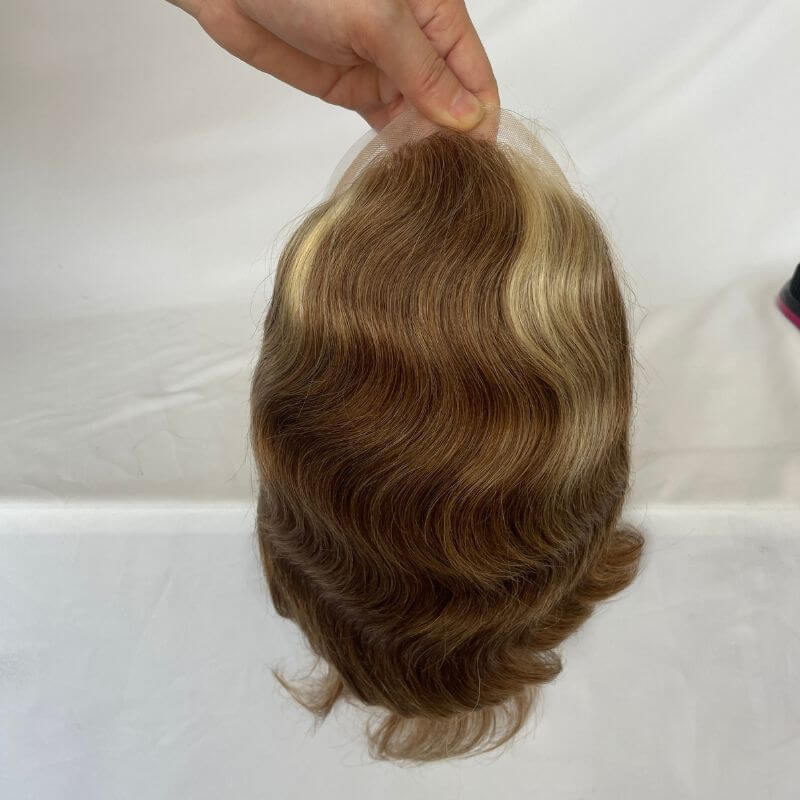 Full Lace 10X8 Inch Toupee 4mixed 27 highlight 613 Front Colored  Mens Hair Remy 100% Human Hair Toupee for Men 100% European  Hair System