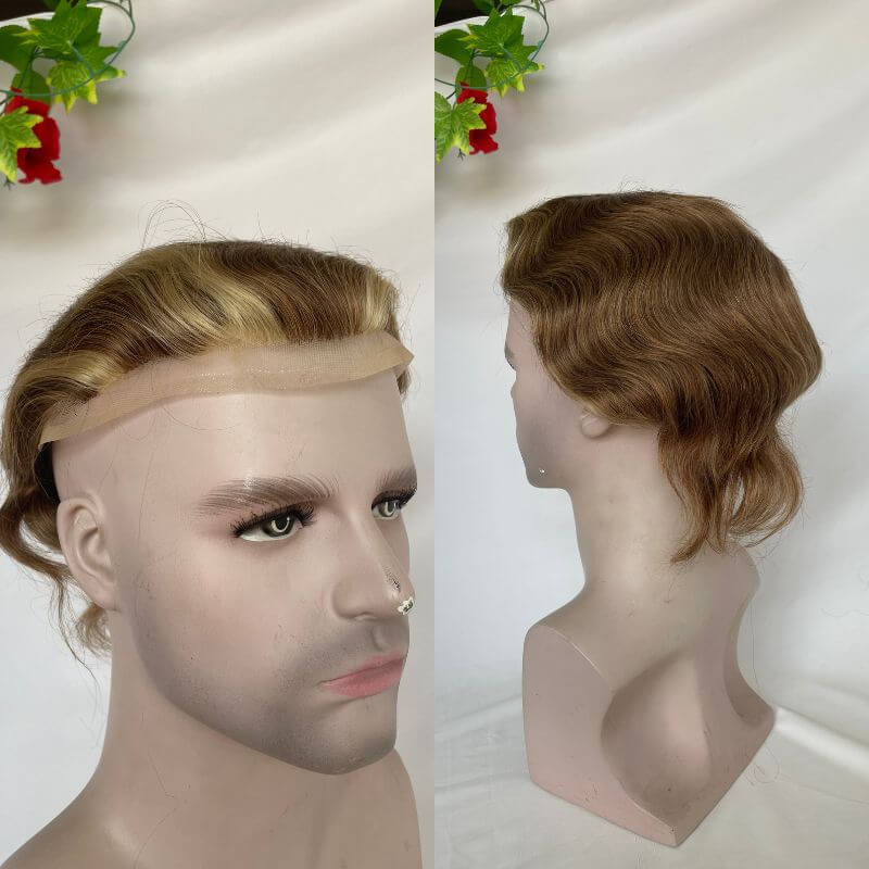Full Lace 10X8 Inch Toupee 4mixed 27 highlight 613 Front Colored  Mens Hair Remy 100% Human Hair Toupee for Men 100% European  Hair System