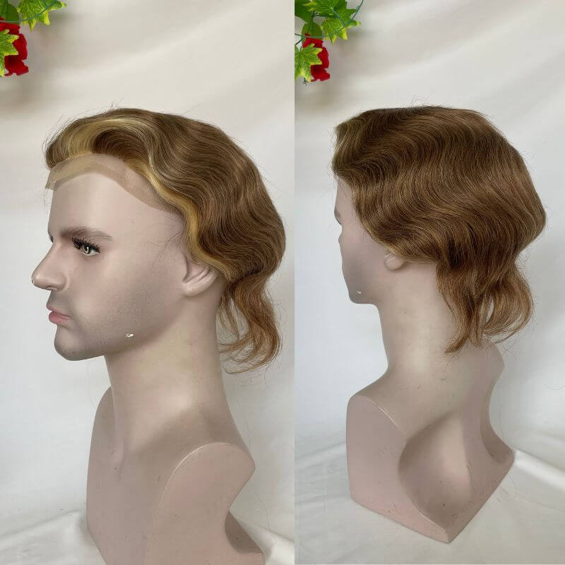 Full Lace 10X8 Inch Toupee 4mixed 27 highlight 613 Front Colored  Mens Hair Remy 100% Human Hair Toupee for Men 100% European  Hair System