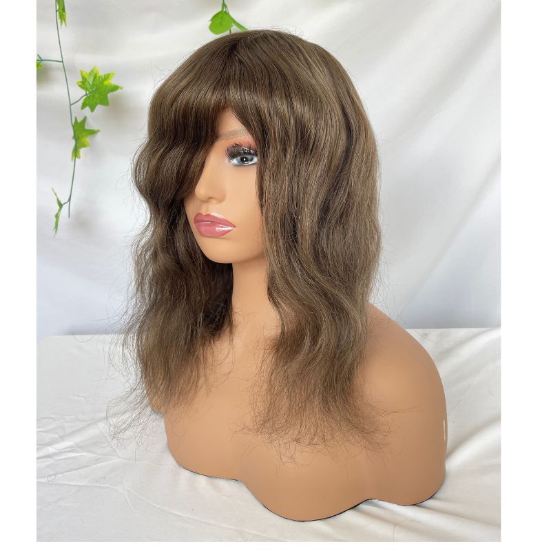 12 Inch Toupee for Women  #4 Brown Color Cap Wigs for Women Cambodian Human Hair  V-Loop Super Thin Skin Base Full PU 8x10 Inch