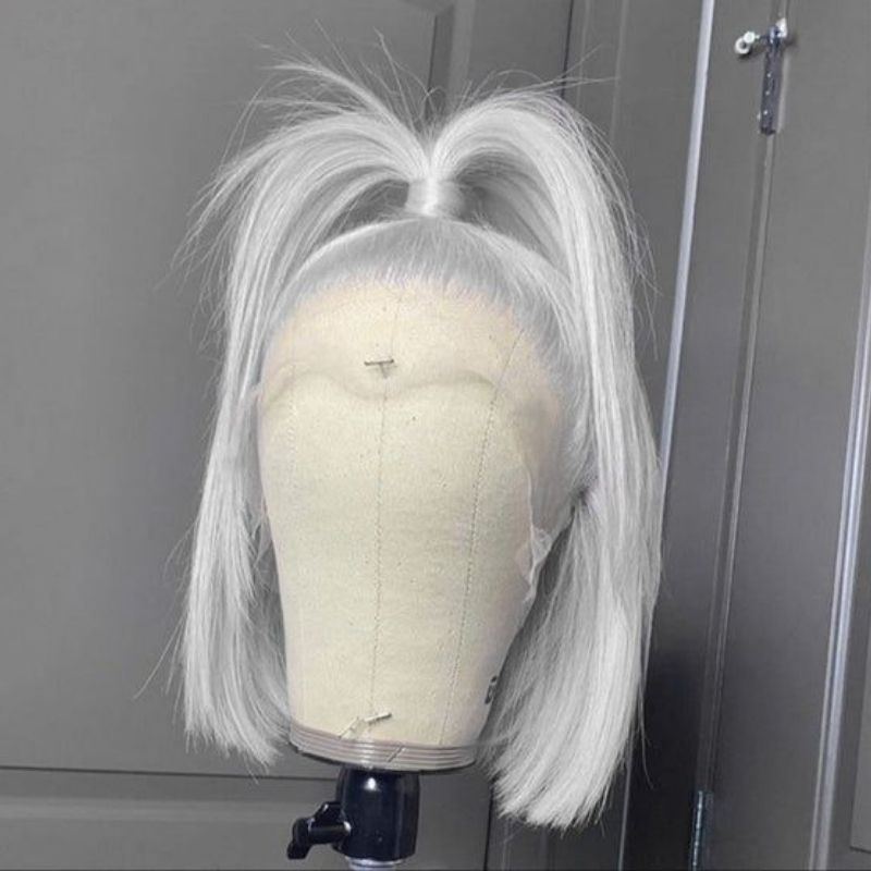 Bob HD Lace Wig 13x4 13X6 Straight  Silver Color Cambodian Human Hair Wigs Pre Plucked Grey Lace Front  Wig 150% Density