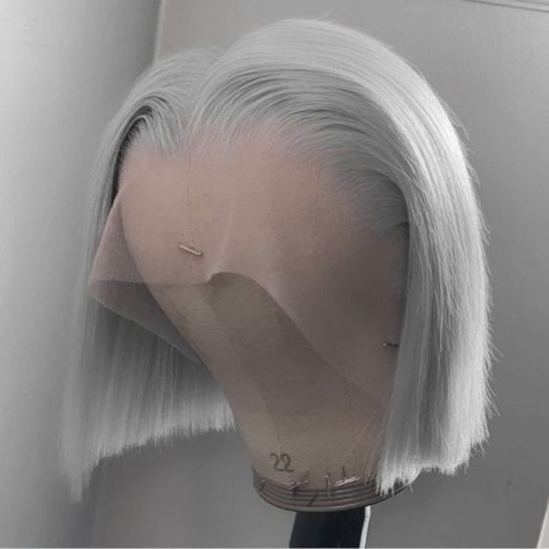 Bob HD Lace Wig 13x4 13X6 Straight  Silver Color Cambodian Human Hair Wigs Pre Plucked Grey Lace Front  Wig 150% Density