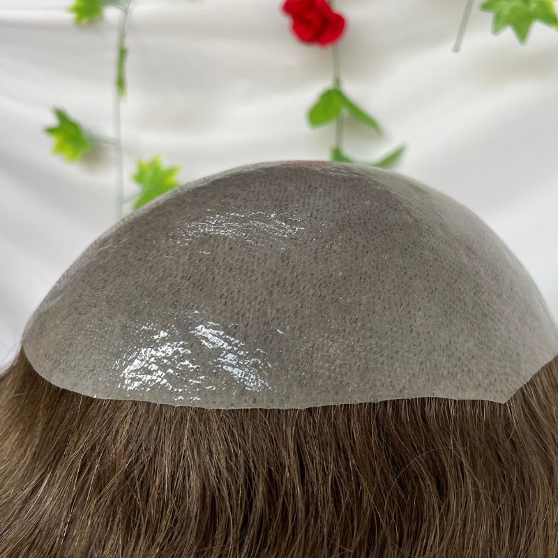 12 Inch Toupee for Women  #4 Brown Color Cap Wigs for Women Cambodian Human Hair  V-Loop Super Thin Skin Base Full PU 8x10 Inch