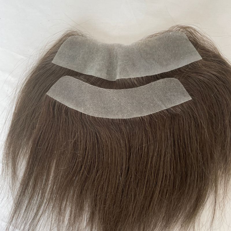 Men's V Loop Frontal Toupee PU Human Hair Hairline 100% Real Human Hair  Male Replacement  4# Brown Color
