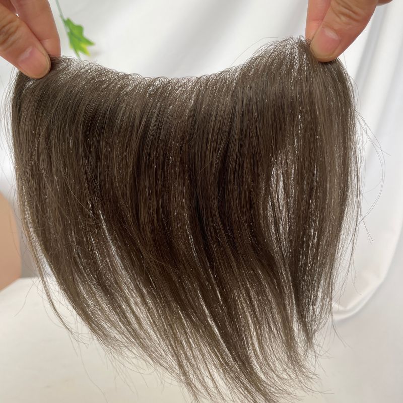 Men's V Loop Frontal Toupee PU Human Hair Hairline 100% Real Human Hair  Male Replacement  4# Brown Color