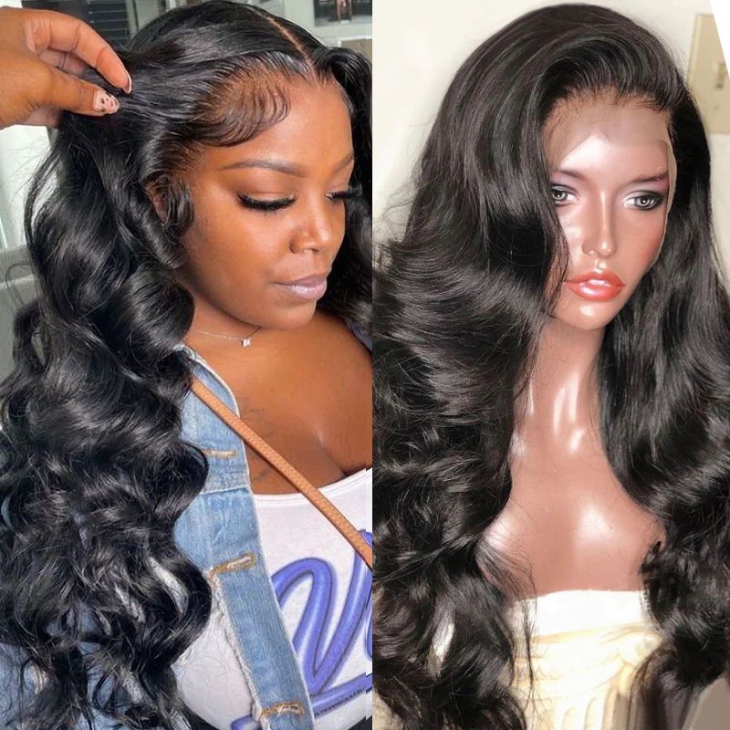 13x4 Body Wave Lace Front Wigs Human Hair 24 Inch HD Lace Front Wigs Human Hair Pre Plucked 180 Density Glueless Lace Front Human Hair Wigs for Black Women 100% Brazilian Body Wave Frontal Wigs