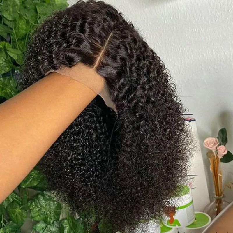 Lace Front Wig Curly Brazilian Human Hair 180% Density Afro Kinky Curly Wigs For Blackwomen Black Color