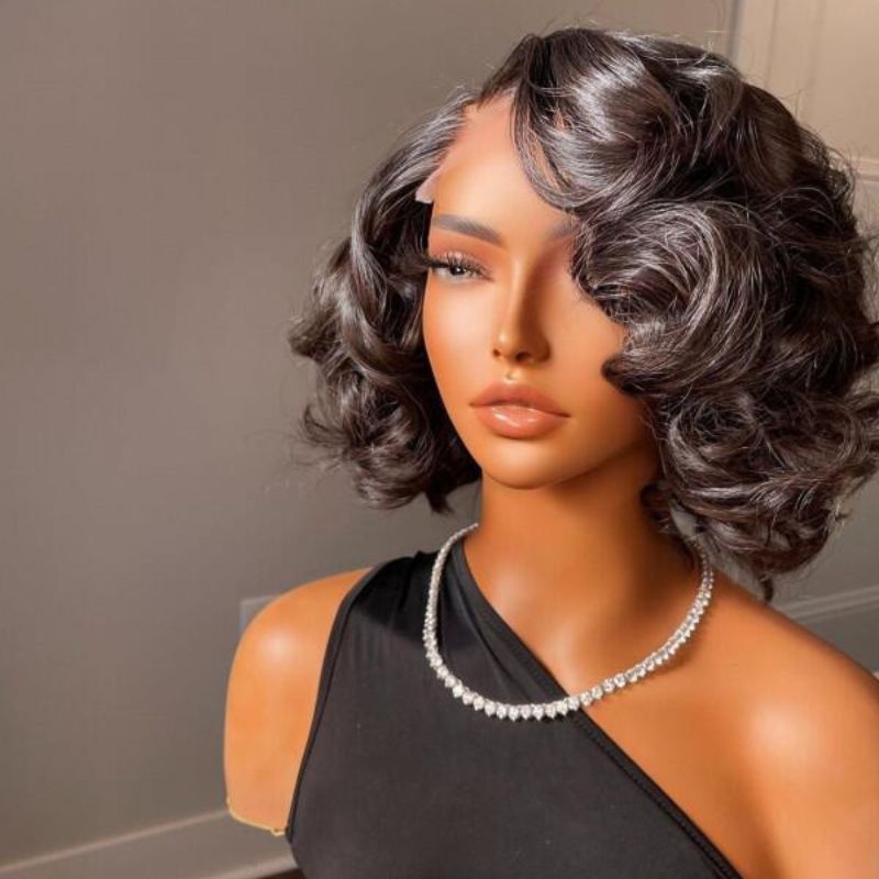 Lace Front Wig Curly Brazilian Human Hair 180% Density Kinky Curly Wigs For Black Women Black Color Kinky Curly 13X4 Lace Front Wig 150% Density Virgin Human Hair Wigs