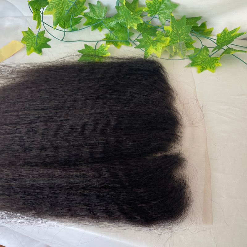 13x6 HD Transparent  Human Hair Kinky Straight Lace Frontal with Natural Hairline Ear to Ear Pre-Plucked Full Lace Frontal Closure with Baby Hair Yaki Straight
