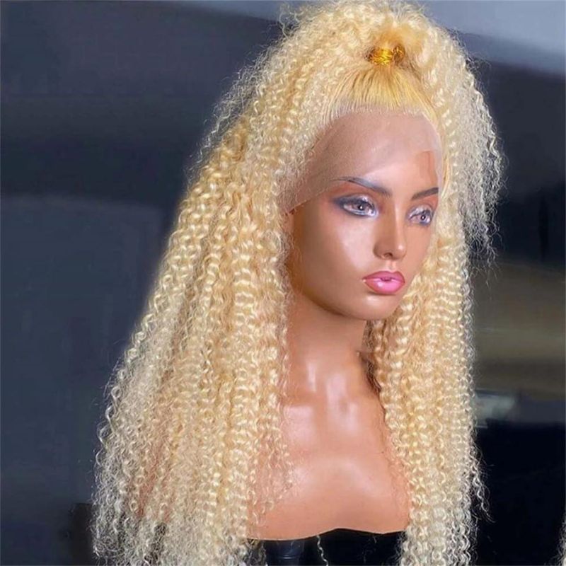 613 Blonde Kinky Curly Lace Wigs  Hd Lace Front Wigs 100% Human Hair Wigs 180% Density Pre Plucked