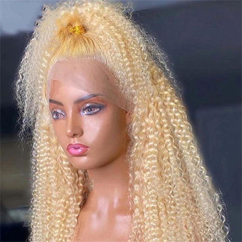 613 Blonde Kinky Curly Lace Wigs  Hd Lace Front Wigs 100% Human Hair Wigs 180% Density Pre Plucked