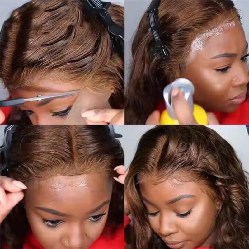 13x4 Lace Front Human Hair Wigs Chocolate Ombre Brown Red Pre Plucked Natural Hairline Straight Body Wave Lace Wig 150% Density Brazilian Remy Hair Wigs