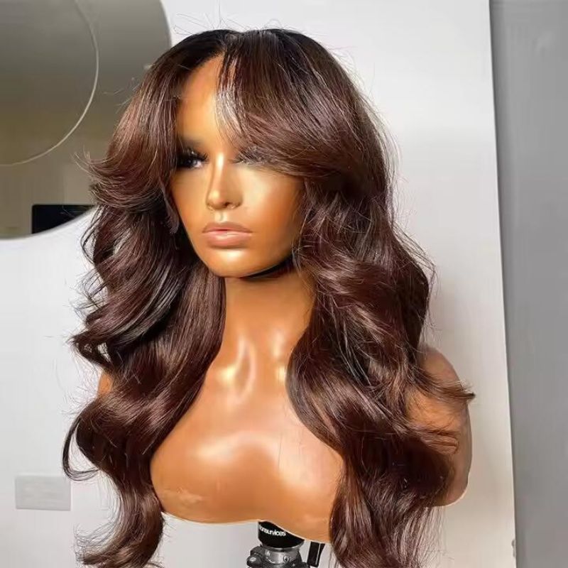 13x4 Lace Front Human Hair Wigs Chocolate Ombre Brown Red Pre Plucked Natural Hairline Straight Body Wave Lace Wig 150% Density Brazilian Remy Hair Wigs