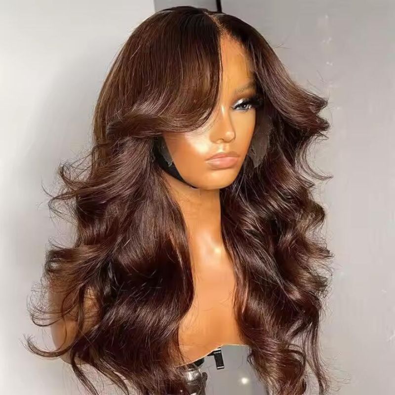 13x4 Lace Front Human Hair Wigs Chocolate Ombre Brown Red Pre Plucked Natural Hairline Straight Body Wave Lace Wig 150% Density Brazilian Remy Hair Wigs