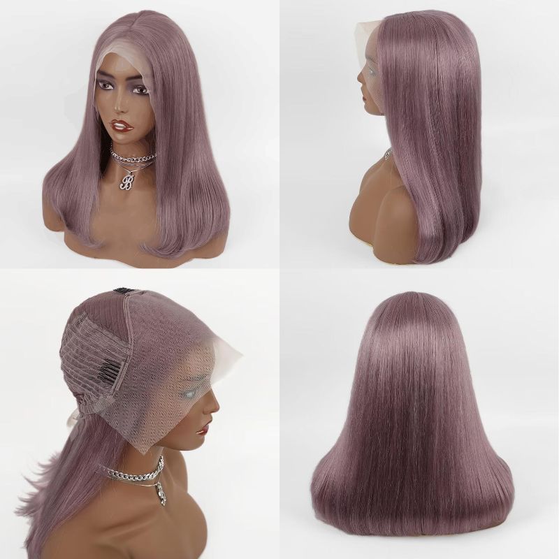 Ash Purple Straight Bob Cut Lace Wig Human Hair Wigs Brazilian Remy Pre Plucked Bob Wig Transparent Lace Wigs Glueless Colored Wigs