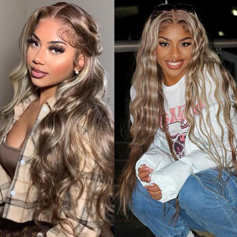 Ash Blonde Balayage Highlight Brazilian Straight Ombre Lace Front Wigs Human Hair Wigs
