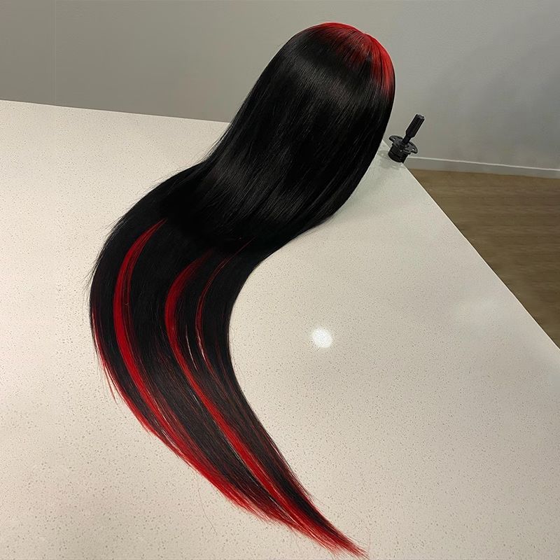 Ombre Lace Front Wig Demon Red & Black Two Tones Long Straight 13x4 Human Hair Lace Wig Colored Human Hair Wigs For Women 150%