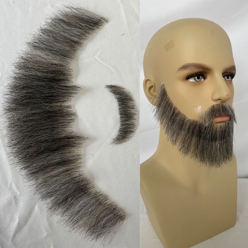 Fake Beard Swiss Lace Fake Beard And Moustache Real Human Hair Handmade Light Beard For Men Invisible Beards For Man Grey Color