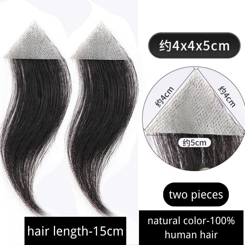 Men's V Loop Frontal Toupee Men's PU Human Hair Hairline 100% Real Human Hair Forehead Hair Patch Hairpiece Sideburns Toupee Men Invisible Seamless Ultra Thin Skin PU Men's Hair System 1B Color