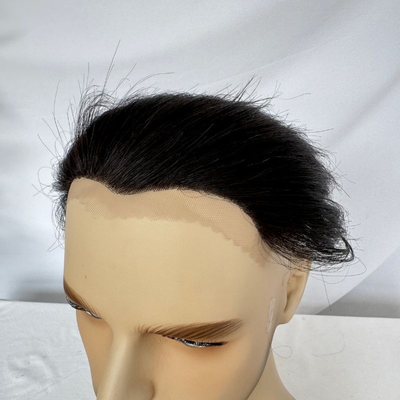Lace Frontal Toupee 100% Human Hair Hairline r Full French Lace Hairline for Men and Women Male Replacement  1B Natural Black Hair Patch