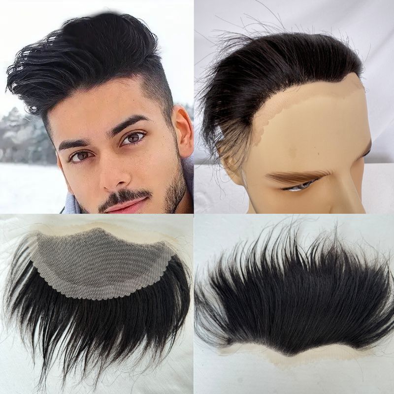 Lace Frontal Toupee 100% Human Hair Hairline r Full French Lace Hairline for Men and Women Male Replacement  1B Natural Black Hair Patch