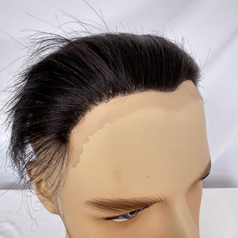 Lace Frontal Toupee 100% Human Hair Hairline r Full French Lace Hairline for Men and Women Male Replacement  1B Natural Black Hair Patch