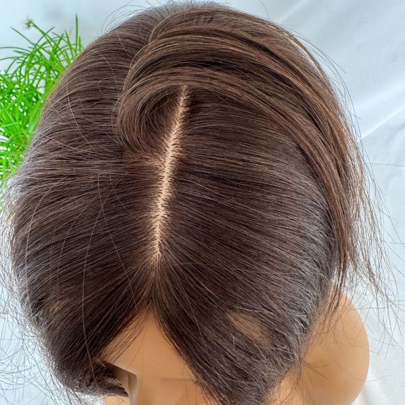 Brown 7x13cm Silk Base Human Hair Topper With Clips In Silk Top 100%  Cambodian Human  HairToupee for Women Hairpiece